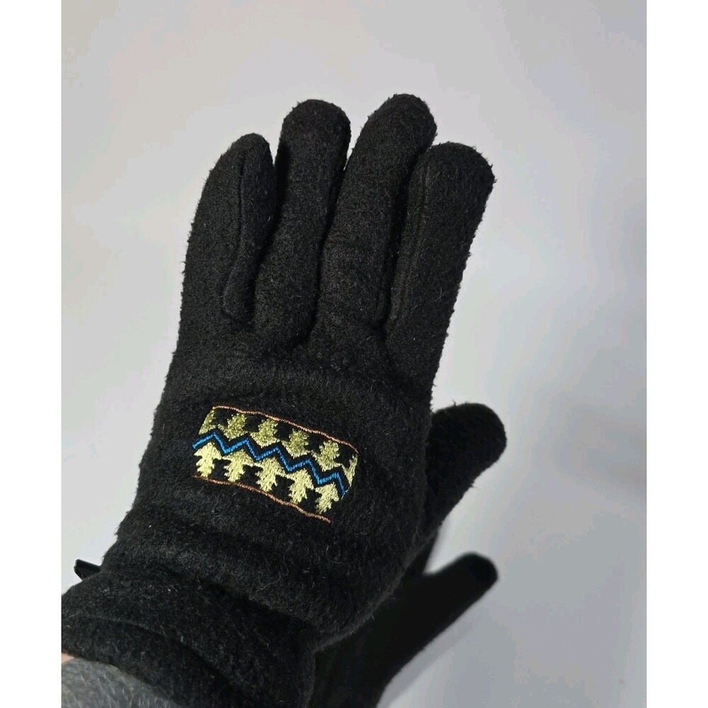 Vintage Black Embroidered Warm Winter Gloves Christmas Trees Abstract
